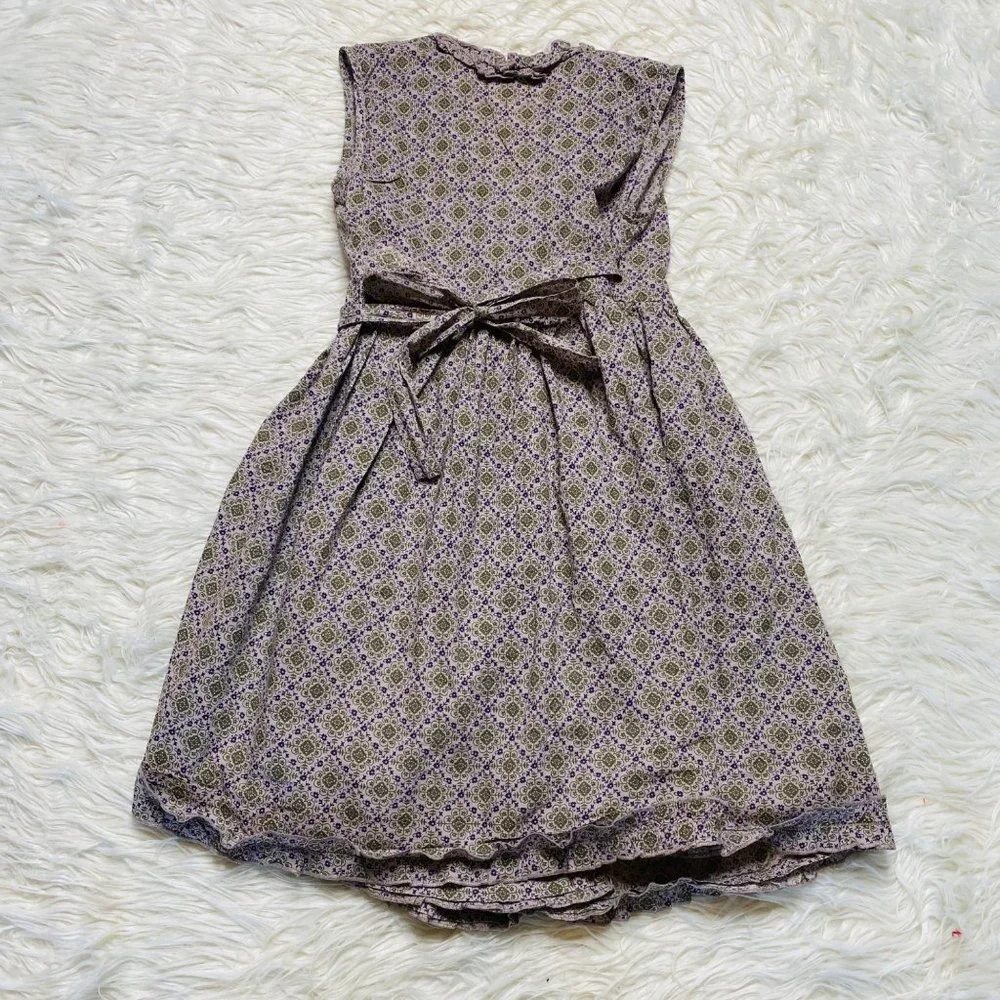 Peek Girls Midi Ruffled Wrap Dress Cap Sleeve Taupe Plum‎ Boho Size Large